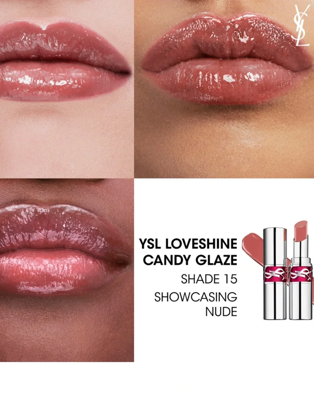 YSL Candy Glaze Lip Gloss Stick in Shade 15 Showcasing Nude